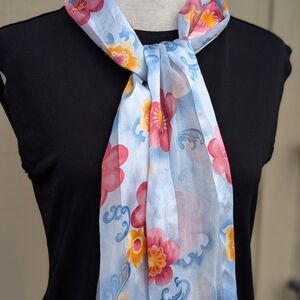 Spring Blue & Pink Roses Silky Scarf